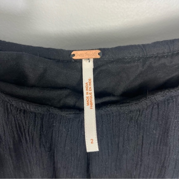 Free People Size 2 Santoshi Black Wide Leg Embroidered Boho Gauzy Pants B5 - Picture 6 of 12
